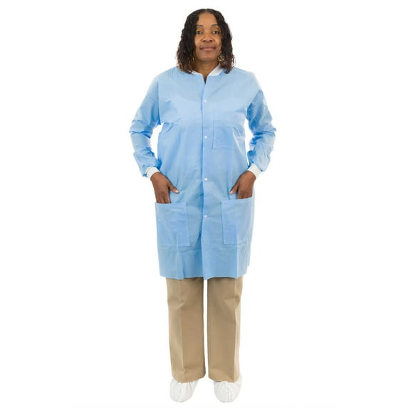 Light Blue SMS Lab Coat with 3 Pockets, Knit Wrists