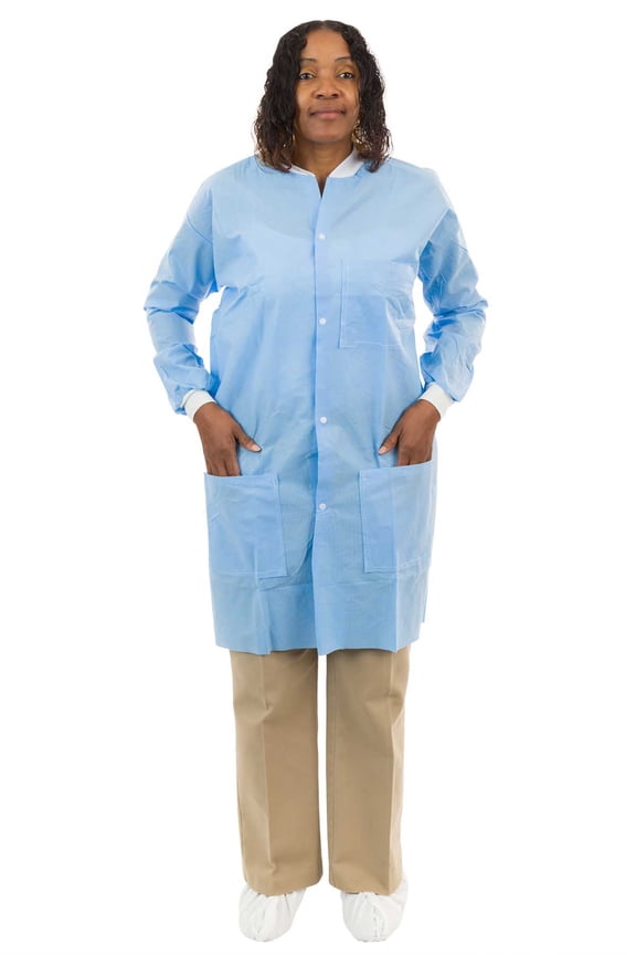 Light Blue SMS Lab Coat with 3 Pockets, Knit Wrists