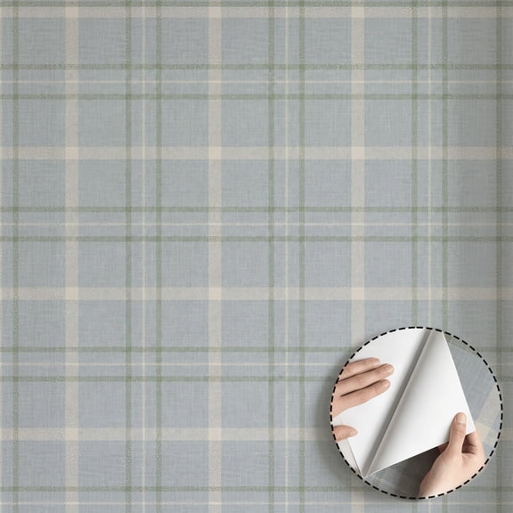 Light Blue Sage Green Plaid Wallpaper Minimalist Aesthetic Farmhouse Peel and Stick Wallpaper Waterproof Home Decor for Bedroom Living Room Kitchen Cabinet Drawer Dorm Room 17.7 * 118 in