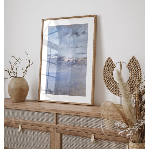Sea Drawinds Light Blue Sea and Clouds Art Poster Mid Century Modern Coastal Poster ...