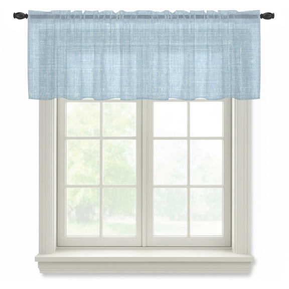Light Blue Semi Sheer Valance Curtains, Abstract Modern Farmhouse Solid Color Voile Valances Curtain Rod Pocket Small Window Treatment for Kitchen Bathroom Cafe 42"x12"