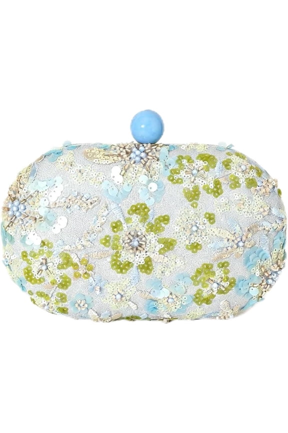 Light Blue Sequin Flower Tote Bag for Women, Sparkly Straw Clutch Evening Purse for Wedding, Prom, Party & Beach