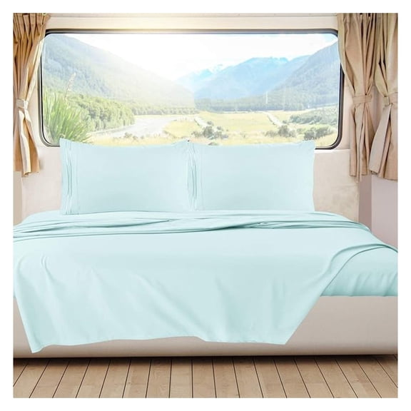 Light Blue Short Queen Sheets for RV, Hotel Luxury RV Queen Sheets Set, 6 Piece Fitted Bed Sheet Set and Pillowcases, Super Soft, Wrinkle-Free, and Breathable Bedding