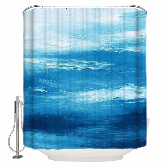 Light Blue Shower Curtain, 36" x 72", Ocean Wave Abstract Gradient Blue Sea Scenery Waterproof Bathroom Curtain Washable Shower Curtain Set with 12 Hooks