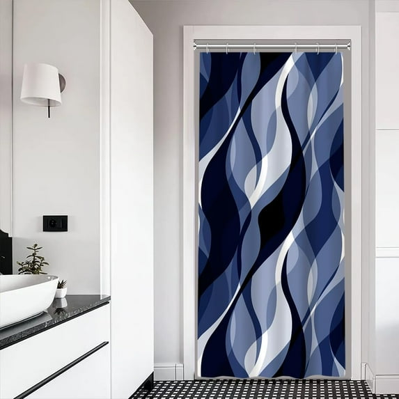 Light Blue Shower Curtain, Modern Abstract Blue and Grey Striped Shower Curtain Set for Bathroom Waterproof Polyester Shower Curtain with Hooks, 72x72 Inch