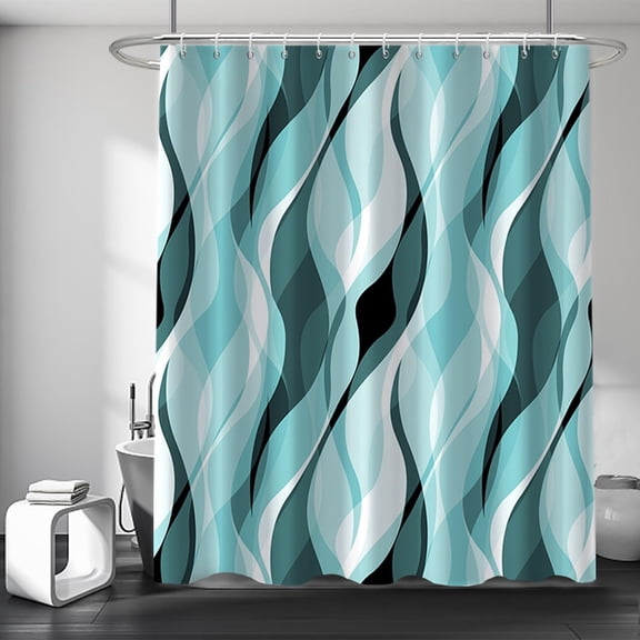 Light Blue Shower Curtain, Modern Abstract Blue and Grey Striped Shower Curtain Set for Bathroom Waterproof Polyester Shower Curtain with Hooks, 84x84 Inch