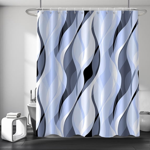 Light Blue Shower Curtain, Modern Abstract Blue and Grey Striped Shower Curtain Set for Bathroom Waterproof Polyester Shower Curtain with Hooks, 84x84 Inch