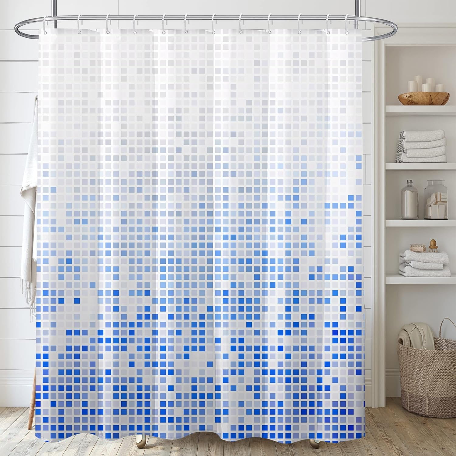 Light Blue Shower Curtain, Blue Mosaic Ombre Shower Curtain for