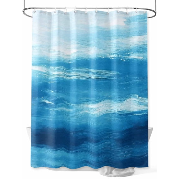 Light Blue Shower Curtain, Ocean Wave Abstract Gradient Blue Sea Scenery Waterproof Shower Curtain Set with 12 Hooks Lightweight Washable Fabric Shower Curtains for Bathroom 36x72 Inches