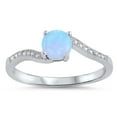 thumbnail image 1 of Light Blue Simulated Opal Held Cubic Zirconia Designer Ring Sterling Silver Size 4, 1 of 3