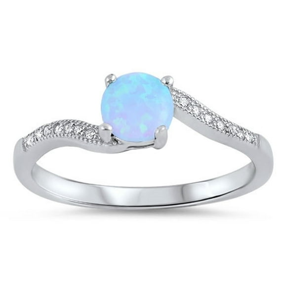 Light Blue Simulated Opal Held Cubic Zirconia Designer Ring Sterling Silver Size 4