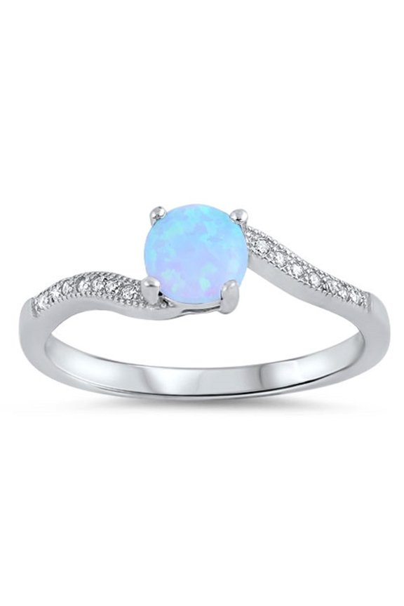 Light Blue Simulated Opal Held Cubic Zirconia Designer Ring Sterling Silver Size 8