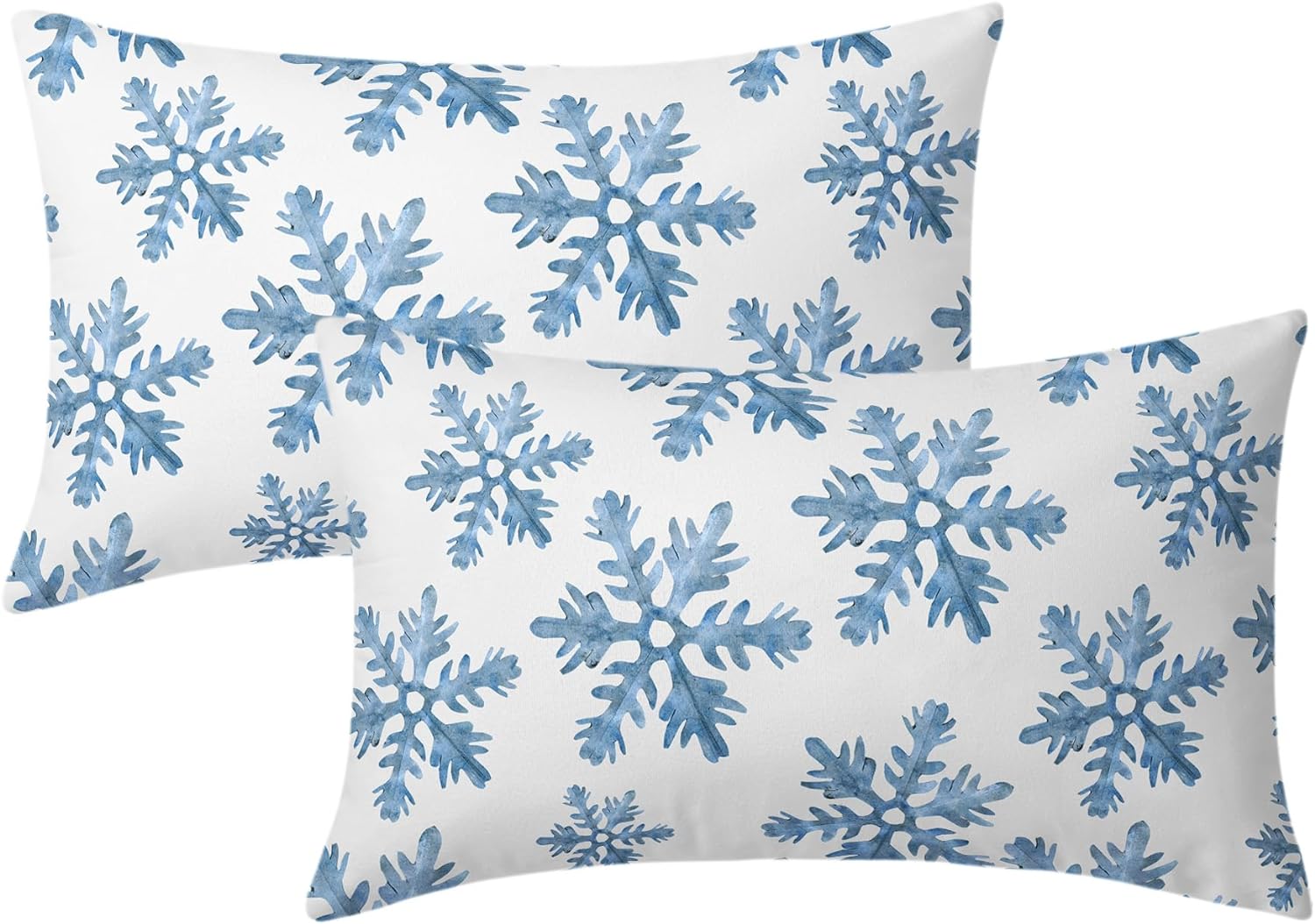 Light Blue Snow Flakes Winter Lumbar Pillow Covers 12X20 Inch Set of 2 ...