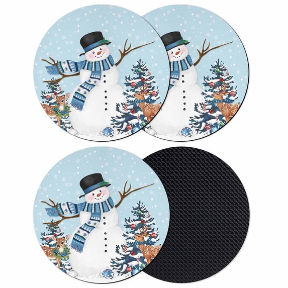 Light Blue Snowman Christmas Coasters Set of 4, Absorbent Coasters for Drinks, Xmas Tree Ball Snowflake Elk Coaster for Desk Coffee Table Protection, Home Decor House Warming Gifts 4"