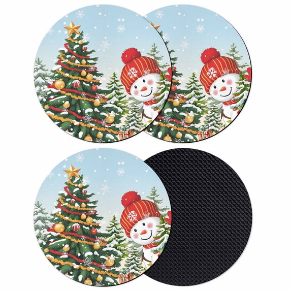 Light Blue Snowman Christmas Coasters Set of 4, Absorbent Coasters for Drinks, Xmas Tree Snowflake Coaster for Desk Coffee Table Protection, Home Decor House Warming Gifts 4"