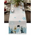 thumbnail image 1 of Light Blue Snowman Cotton Linen Table Runner for Dining Kitchen, Blue Christmas Tree Winter Snowflake Wedding Outdoor Party Tablerunners Decoration, Dresser Scarf Coffee Tablecloth Runners 13"x108", 1 of 9