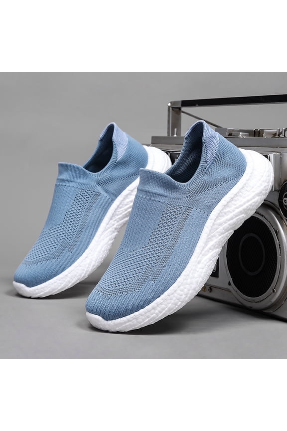 Light Blue Sock Slip-On Hollow Knit Mesh Ultra Light Popcorn Sole Walking Sneakers