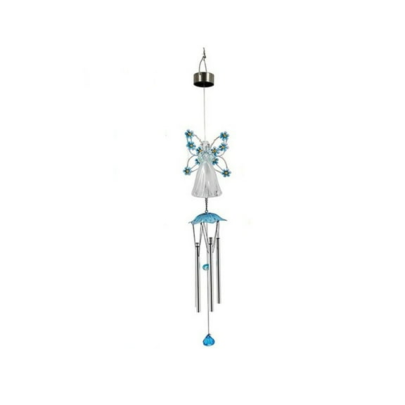 Light Blue Solar Powered Wind Chime Light With Led For Outdoor Garden Yard Decoration Automatic Onoff At Night Weather Resistant Design With Angel Figure