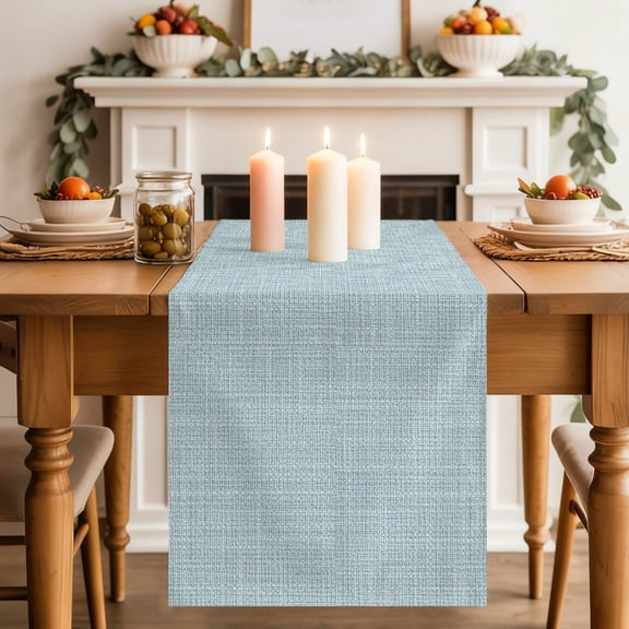 Light Blue Solid Table Runner 13x36 Inch Minimalist Cloth Pale Sky Blue Linen Texture Rustic Cotton Linen Dining Table Runner Ideal for Dresser Kitchen Coffee Tables - Machine Washable