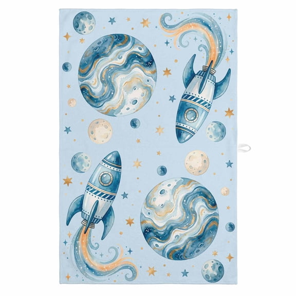 Light Blue Space Rocket 1 Pack Kitchen Towel, Water Absorbent Dish Towel, Modena Abstract Universe Planet Decorative Hand Towels - Quick Drying Cloth for Cooking Baking, 18x28 Inch