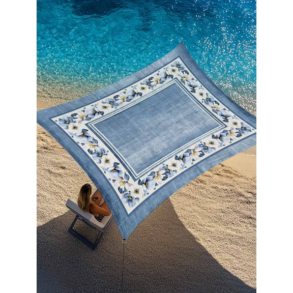 Light Blue Spring Floral Sun Shade Sail 12' x 16', Vintage Summer Botanical Classic Rectangle Outdoor Sunshade Canopy, Waterproof UV Block Patio Covers for Garden Yard Beach