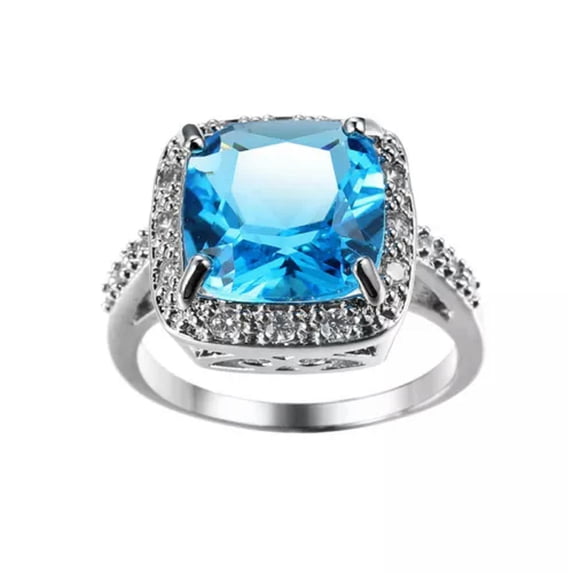 Light Blue Square Cut Engagement Band Women's 925 Silver Wedding Ring Size 6-10