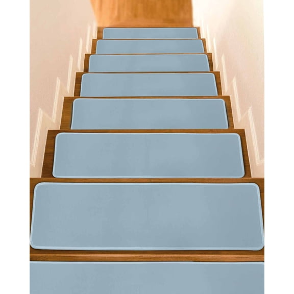 Light Blue Stair Treads Non Slip Indoor for Wooden Steps, Farmhouse Solid Blue Color Modern Art 10 Pcs Stair Mats for Elders Dogs, 8 x 30 Inch Carpet Treads Runner Rugs for Staircase