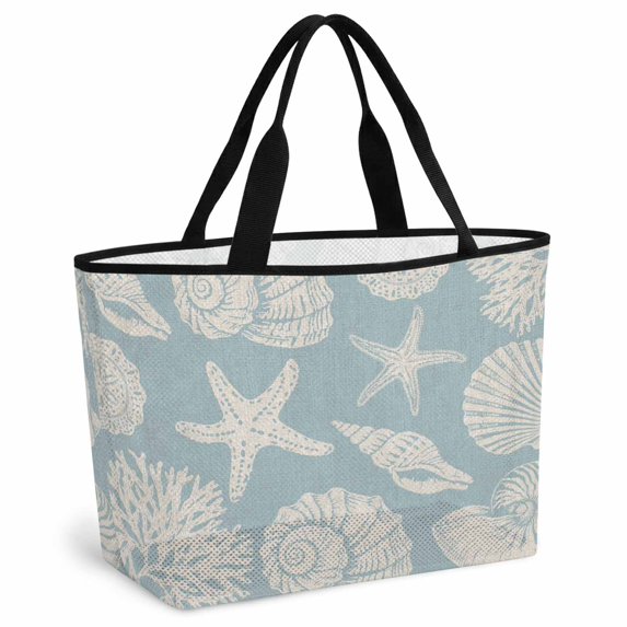 Light Blue Starfish Coastal Beach Bag for Women, Large Breathable Mesh Beach Tote Bag, Shell Summer Beach Nautical Sandproof Lightweight Travel Bags for Vacation Picnic Swimming Pool 15.7"x15.7"x9.1"