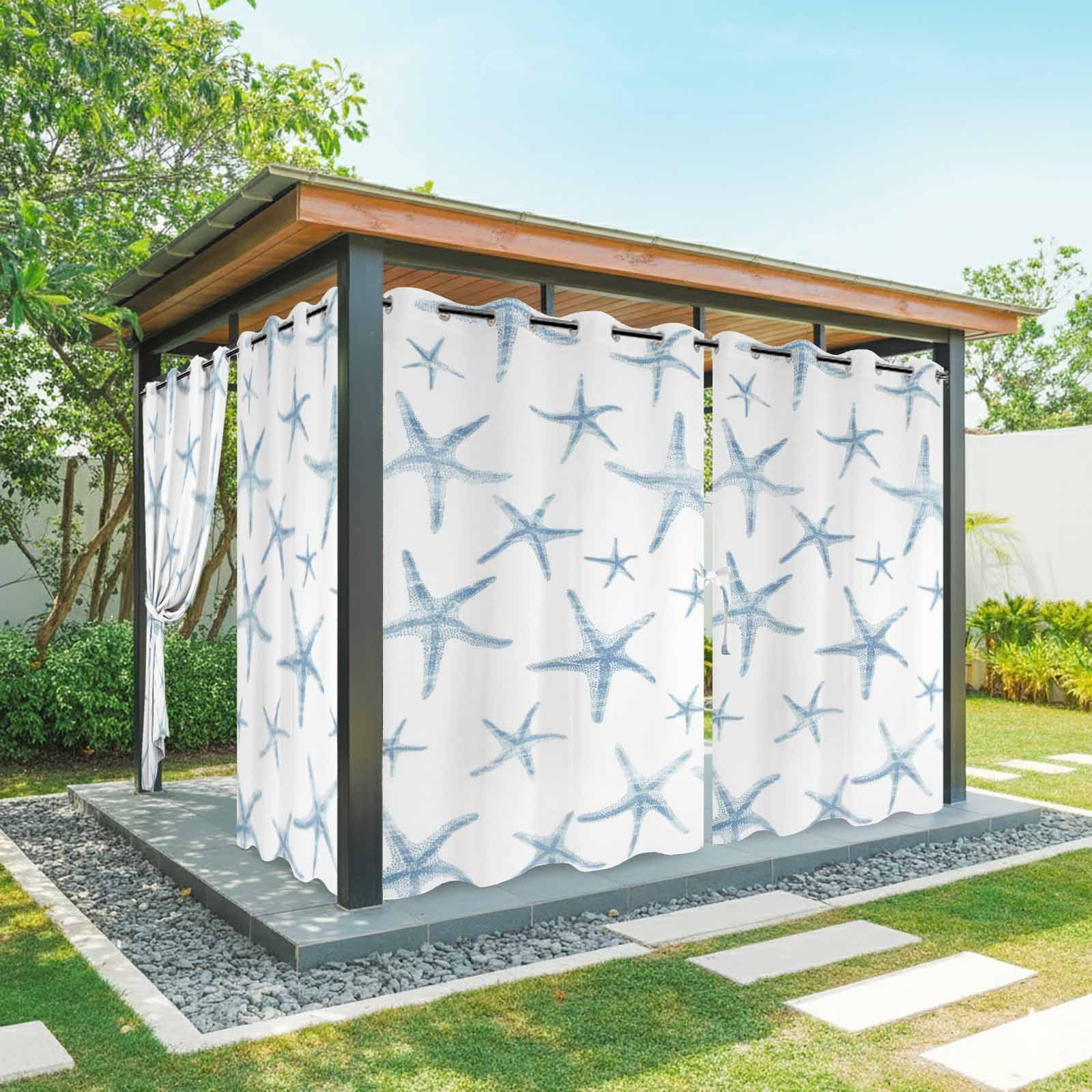 Light Blue Starfish Outdoor Curtains for Patio, Summer Coastal Beach Nautical Ocean Sunshade Privacy Drapes Grommet Waterproof Outside Curtains for Porch/Cabana/Balcony 54"x 108", 1 Panel