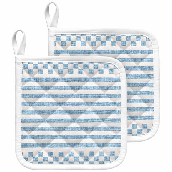 Light Blue Stripe Check Kitchen Potholder Heat-proof Pot Holders Rustic ...