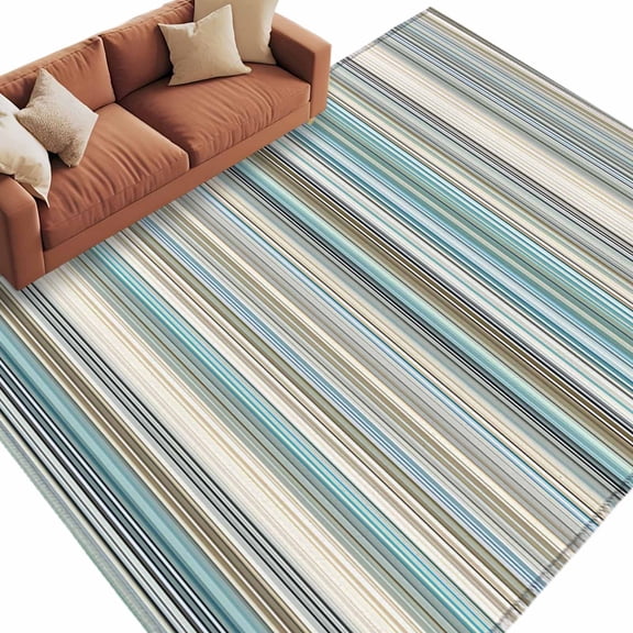 Light Blue Striped Large Area Rugs for Bedroom Living Room, Soft Non Slip Carpet Bedside Rug, Farmhouse Thin Line Modern Abstract Art Rectangular Floor Cover Kitchen Accent Rug 6'x9' for Office