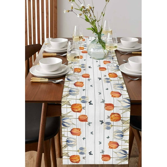 Light Blue Striped on Vintage Linen Table Runner 13x72in Non-Slip Cotton Linen Table Runners, Modern Abstract Art Dresser Scarves TableRunner for Dinner Kitchen Dining Wedding Party