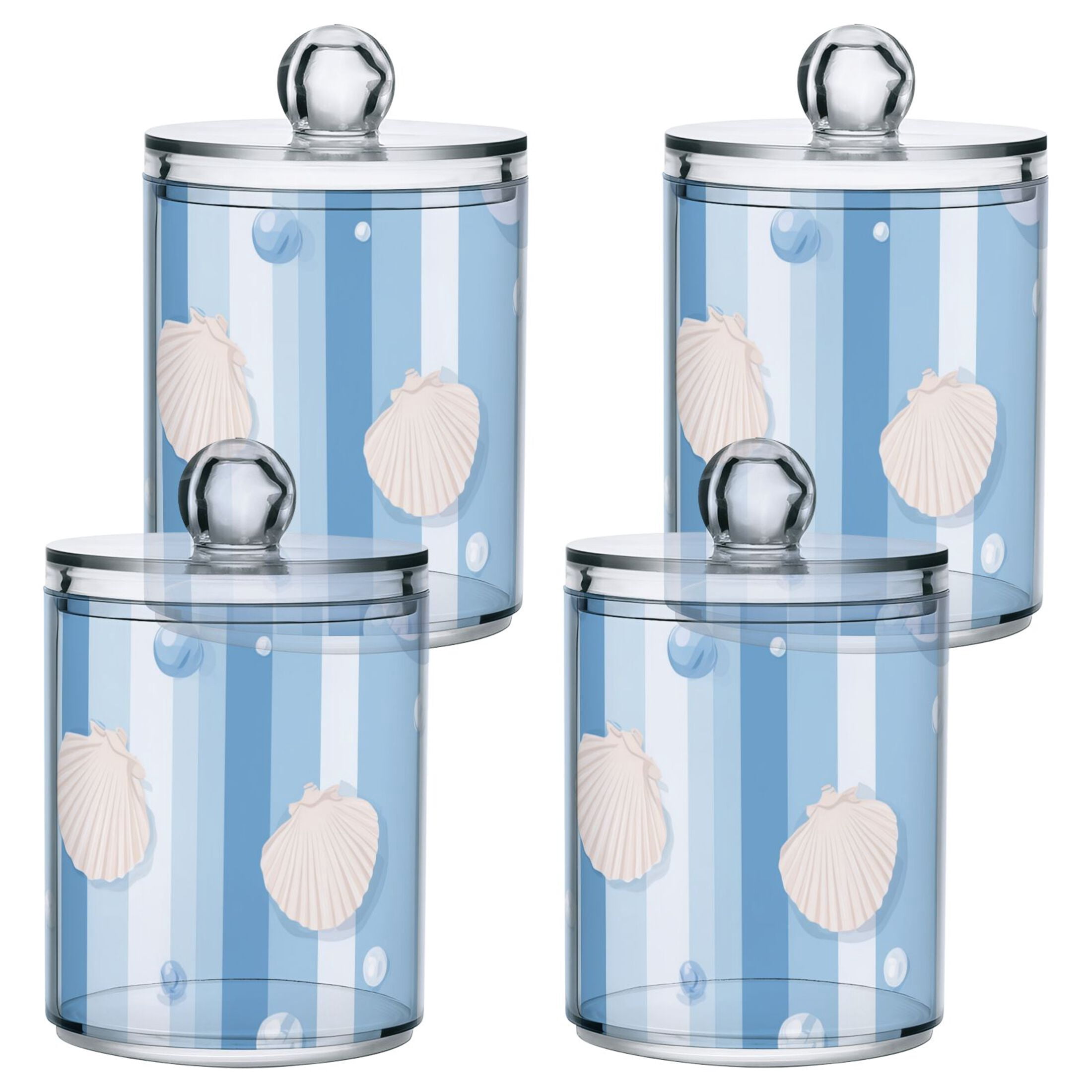 Light Blue Stripes with Shells Pearls Translucent Plastic Cans Storage ...