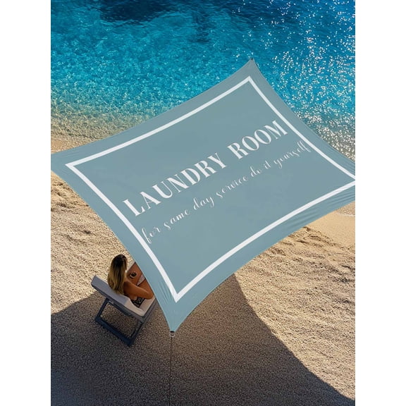 Light Blue Sun Shade Sail 6.5' x 10', Vintage The Laundry Room Letters Simple Style Rectangle Outdoor Sunshade Canopy, Waterproof UV Block Patio Covers for Garden Yard Beach