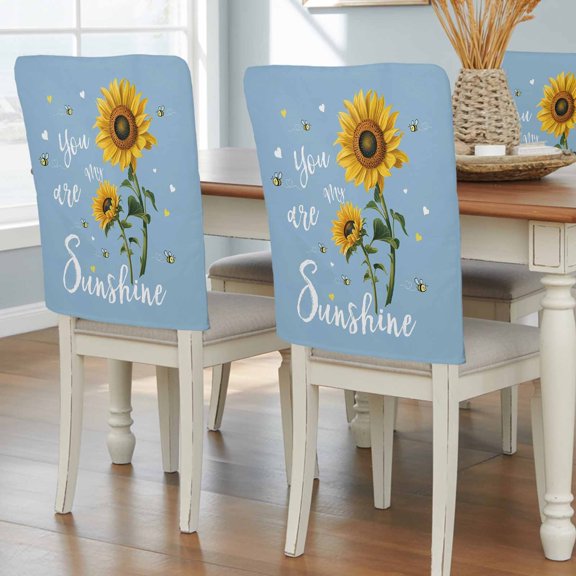 Light Blue Sunshine Sunflower Chair Back Covers, Pastoral Bees Farmhouse Floral Removable Chair Covers for Dining Chairs Set of 4, Chairs Slipcovers Back Seat Protector for Wedding Party 19"x20"