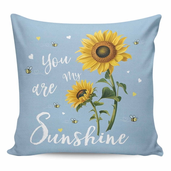 Light Blue Sunshine Sunflower Pillow Covers 24x24 Inch Decorative Throw Pillow Cover, Pastoral Bees Farmhouse Floral Sofa Pillowcases Accent Cushion Case Home Decor Bedroom Living Room