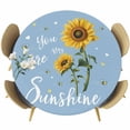 thumbnail image 1 of Light Blue Sunshine Sunflower Round Tablecloth, Fitted Table Cover with Elastic for 55"-60" Round Tables, Pastoral Bees Farmhouse Floral Table Cloth Outdoor Dinning Party Waterproof Tablecloths, 1 of 7