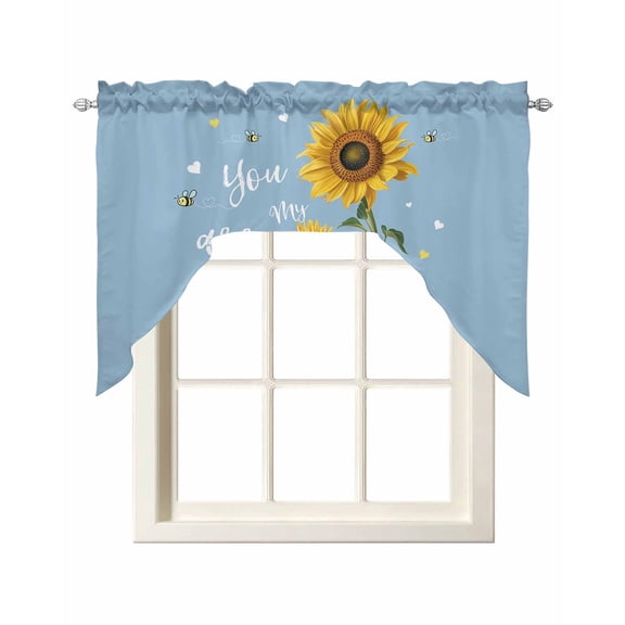 Light Blue Sunshine Sunflower Swag Valances for Windows, Small Curtains Drapes, Pastoral Bees Farmhouse Floral Kitchen Window Curtains Over Sink Window Treatment Valance for Bedroom/Bathroom 56"x36"