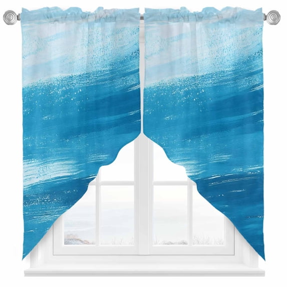 Light Blue Swag Curtain Valance for Windows, Gradient Abstract Waves Tranquility Sea Surface Window Treatments Short Swag Topper for Kitchen Windows Bathroom Bedroom, 36"x36"