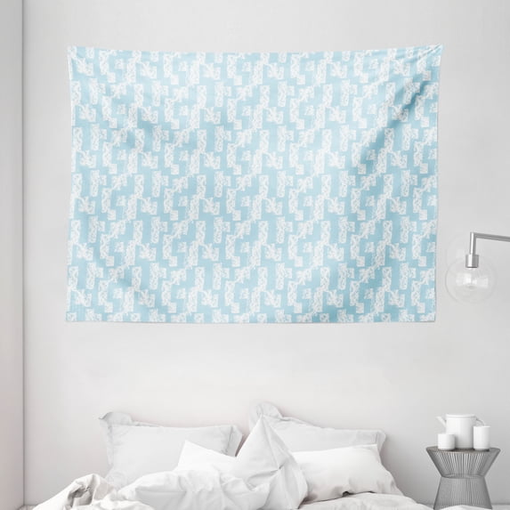 Light Blue Tapestry, Wall with Brushstrokes Seem Made by a Painter Modern Minimalist Design, Wall Hanging for Bedroom Living Room Dorm Decor, 80W X 60L Inches, Baby Blue and White, by Ambesonne