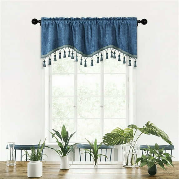Light Blue Tassel Curtains - 59 Inch Short Window Drapes with Fringe Trim | Rod Pocket Sheer Panels for Bedroom & Living Room Decor