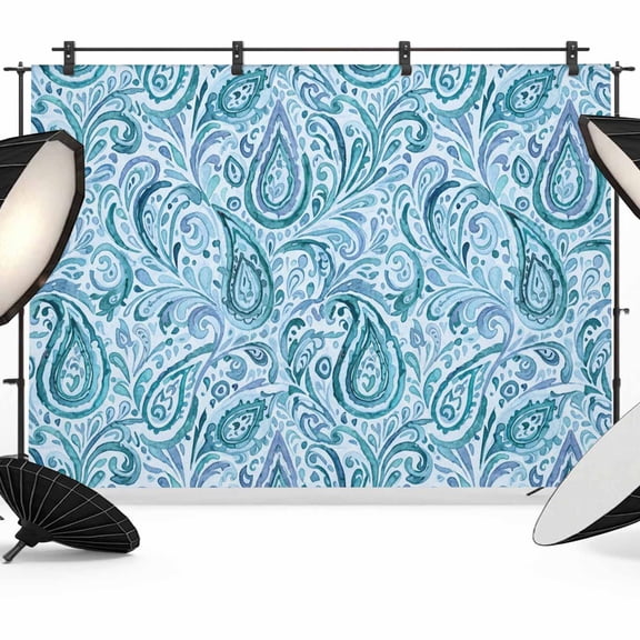 Light Blue Teal Backdrop for Photography, Fabric Photo Background Backdrop, Retro Botanical Abstract Art Photo Booth Background for Portrait Photoshoot Video Wedding Studio Decoration Banner 8x6ft