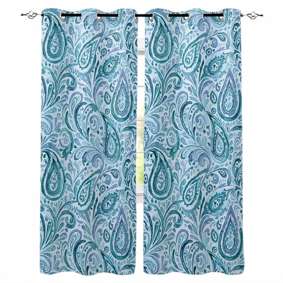Light Blue Teal Blackout Curtains for Bedroom - 84 Inch Long Light Blocking 2 Panels Set, Retro Botanical Abstract Art Thermal Insulated Living Room Drapes Grommet Window Curtains 52"x84"