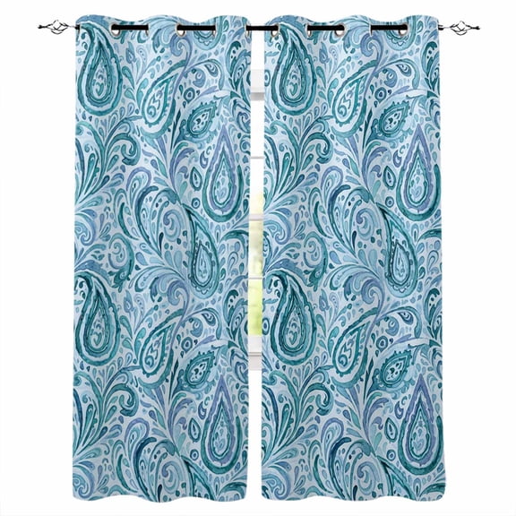 Light Blue Teal Blackout Curtains for Bedroom Living Room Darkening Curtains 96 Inches Long Retro Botanical Abstract Art Window Curtain 2 Panels Set Insulated Window Treatment Grommet Drapes 52"x96"