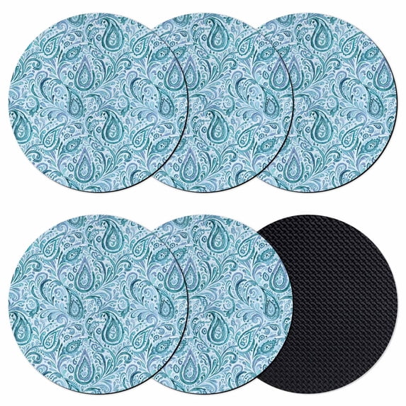 Light Blue Teal Coasters Set of 6, Absorbent Coasters for Drinks, Retro Botanical Abstract Art Coaster for Desk Coffee Table Protection, Home Decor House Warming Gifts 4"