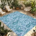 thumbnail image 1 of Light Blue Teal Outdoor Rug 4x6 Ft - Reversible Patio Rug Outdoor Camping Rugs, Retro Botanical Abstract Art Washable Indoor Outdoor Area Rugs, Non-Slip Outdoor Carpet Runner for Deck/Porch, 1 of 8