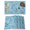 thumbnail image 1 of Light Blue Teal Placemats Set of 8, Retro Botanical Abstract Art Placemats for Dining Table, Place Mats for Kitchen Tabletop, Waterproof Wipeable Dining Table Mats Set, 1 of 9
