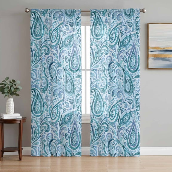 Light Blue Teal Sheer Curtains 84 Inch Length 2 Panels Set, Retro Botanical Abstract Art Voile Window Treatment Rod Pocket Curtains Sheers Drapes for Bedroom/Living Room/Kitchen 52"x84"x2