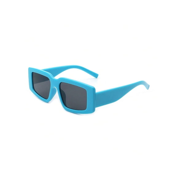 Light Blue Thick-Frame Square Sunglasses, UV400 Protection Dark Gray Lenses, Classic Fashion Shades for Daily & Vacation