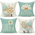 thumbnail image 1 of Light Blue Throw Pillow Covers 18x18 Set of 4 Outdoor Spring Summer Decorative Cushion Cases Home Décor Decorations for Patio Couch Chair Sofa,Daisy Floral Gnomes, 1 of 5